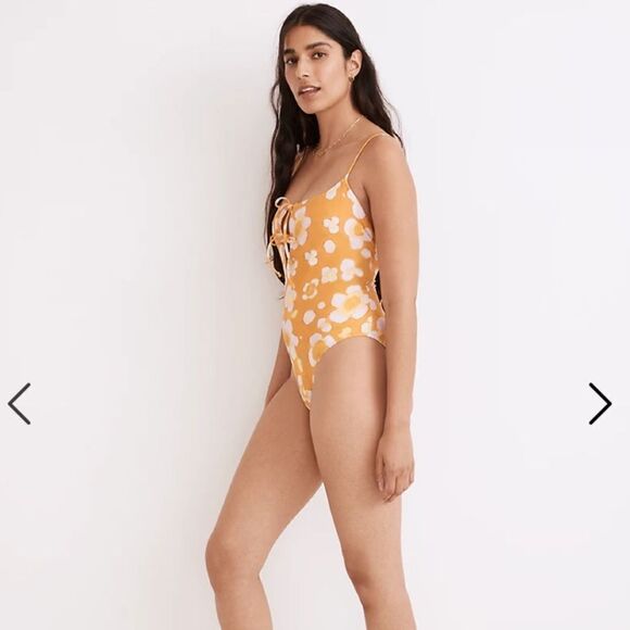 Madewell Second Wave Tie-Front One-Piece Swimsuit in Watercolor Floral - Picture 4 of 6